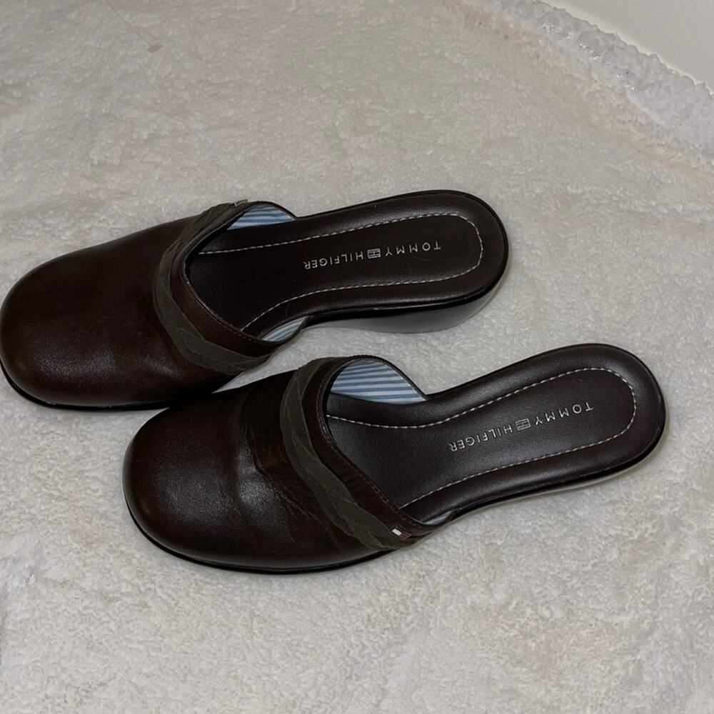 Vintage Tommy Hilfiger Leather Y2K Retro Chocolate Brown Clogs size 6